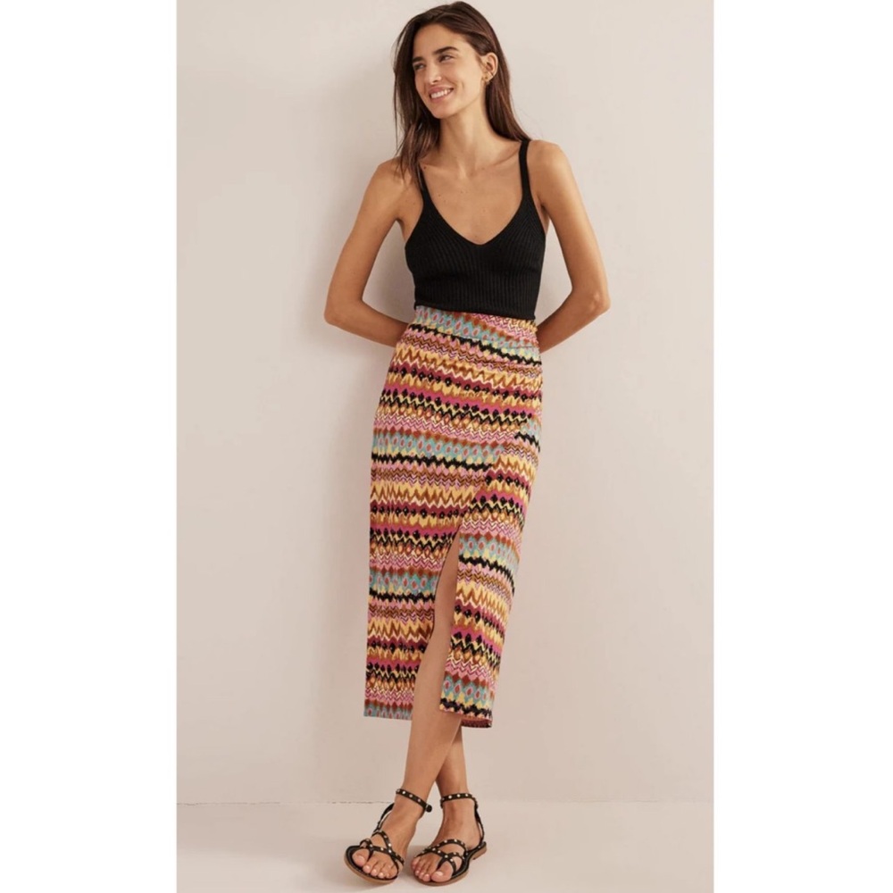 NEW Boden Side Split Jersey Midi Skirt in Textured Ikat, Size 8R